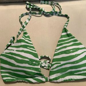 Green & white two piece, striped bikini size medium